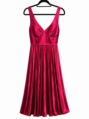 Red Satin V-Neck Maxi Dress